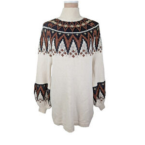 Free People Scotland Sweater Mini Dress Size XS Ivory Brown Fair Isle Boho